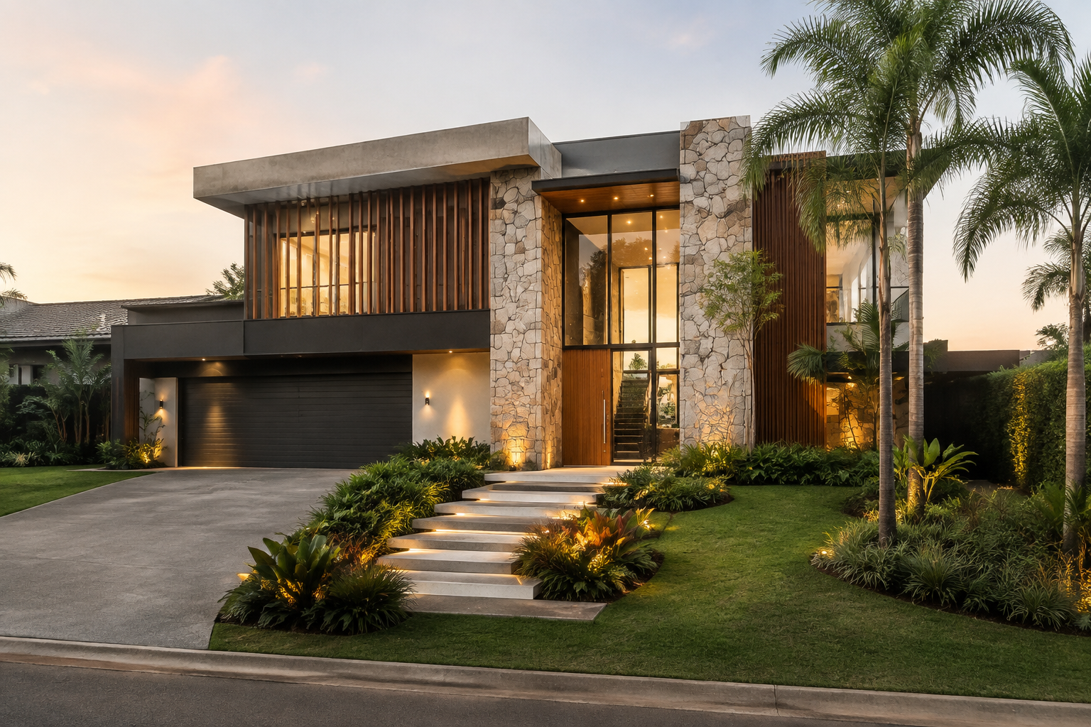 Casa contemporânea com jardim em condomínio